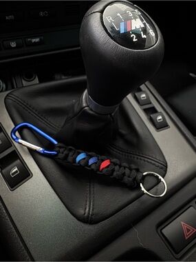 Black Paracord Keychain with Blue and Red Accents bmw automotive keychain